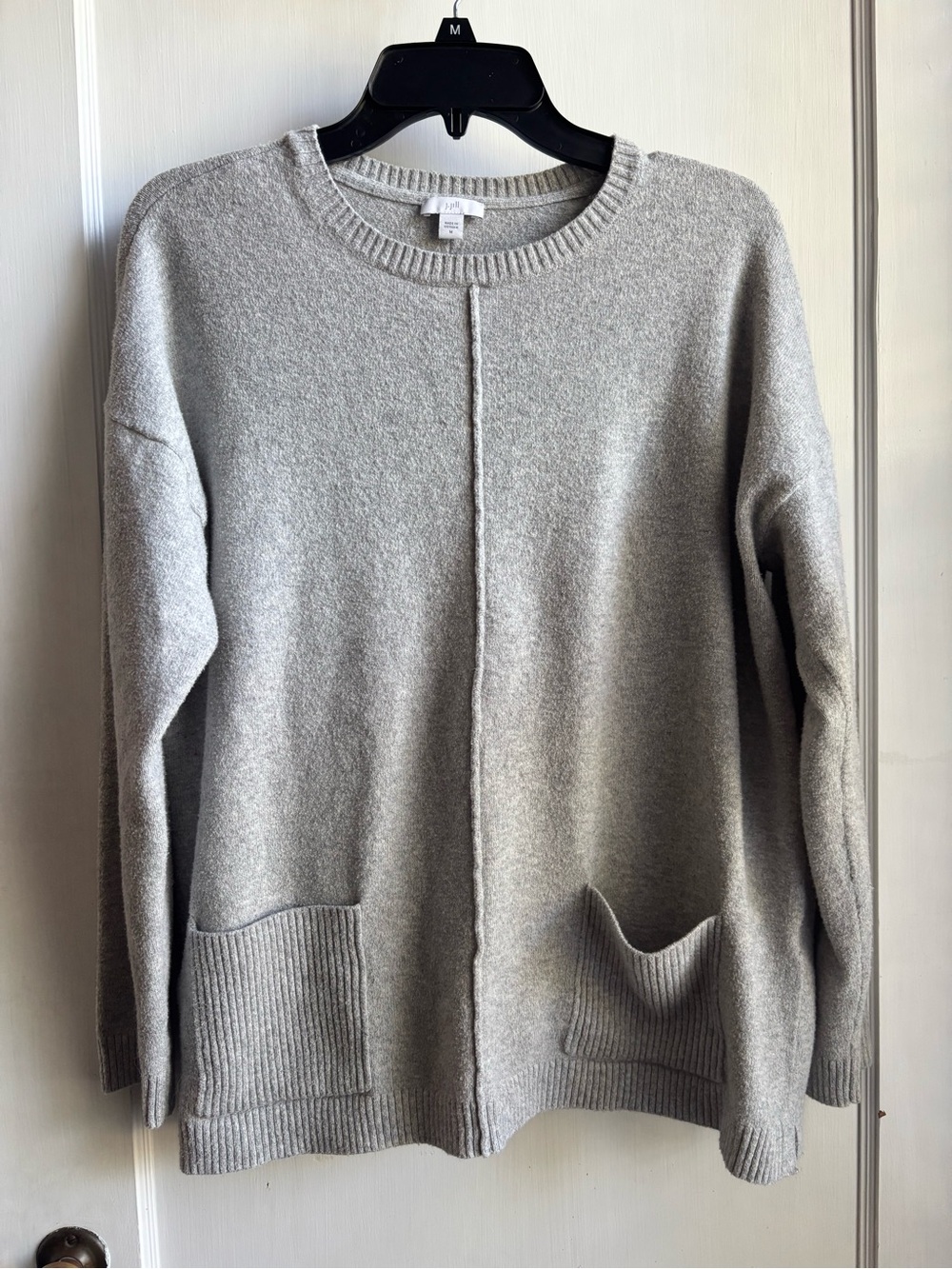 J. Jill Light Gray Crewneck Sweater with Front Pockets